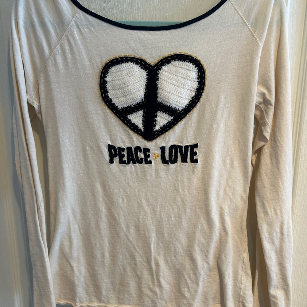Lucky Brand Cream and Black Embroidered Top